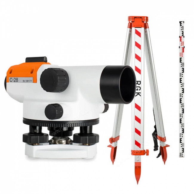 Комплект оптический нивелир RGK C-28 с поверкой + штатив S6-N + рейка AMO S4 Комплект оптический нивелир RGK C-28 с поверкой + штатив S6-N + рейка AMO S4