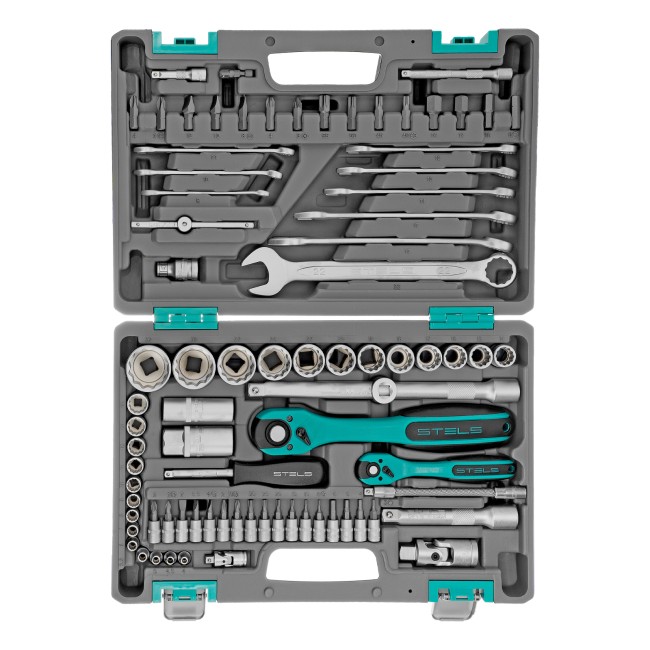 Набор инструментов 1/2", 1/4" 12 гранные головки 82 предмета Stels Набор инструментов 1/2", 1/4" 12 гранные головки 82 предмета Stels