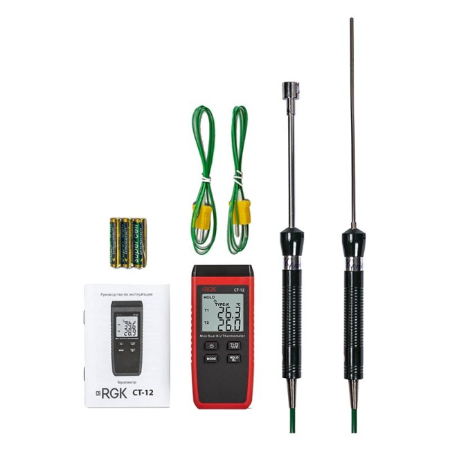 Термометр RGK CT-12 с погружным зондом температуры TR-10W и поверхностным зондом TR-10S с поверкой