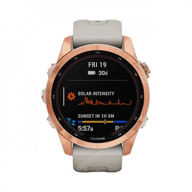 Часы Garmin Fenix 7S Solar цвета розовое золото с песочным силиконовым ремешком Часы Garmin Fenix 7S Solar цвета розовое золото с песочным силиконовым ремешком