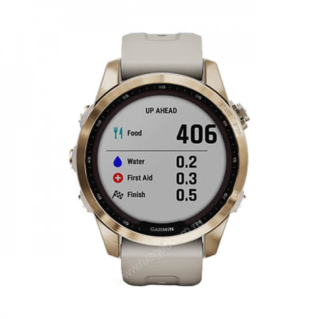 Часы Garmin Fenix 7S Sapphire Solar титановый кремово-золотой с светло-песочным силиконовым ремешком Часы Garmin Fenix 7S Sapphire Solar титановый кремово-золотой с светло-песочным силиконовым ремешком