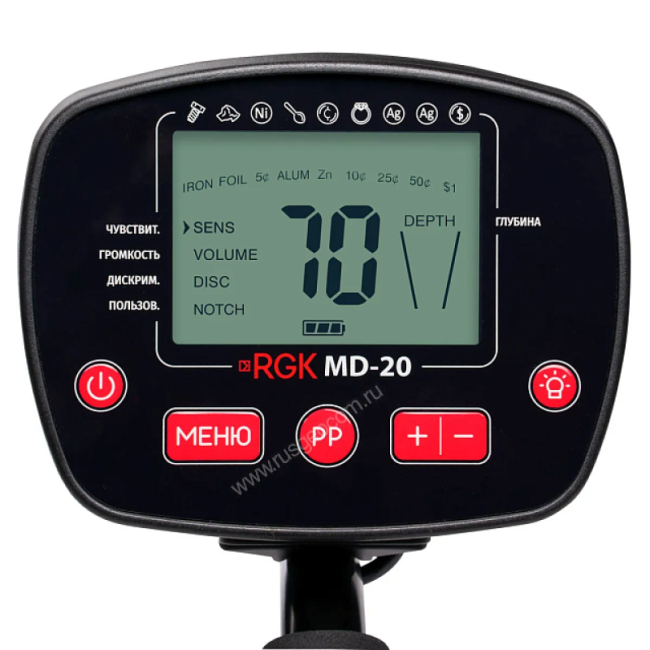 Комплект: Металлоискатель RGK MD-20 + пинпоинтер RGK MD-5 Комплект: Металлоискатель RGK MD-20 + пинпоинтер RGK MD-5