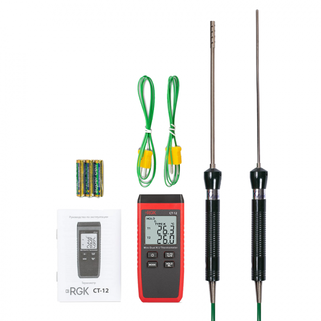 Термометр RGK CT-12 с зондом температуры воздуха TR-10A и погружным зондом температуры TR-10W с поверкой Термометр RGK CT-12 с зондом температуры воздуха TR-10A и погружным зондом температуры TR-10W с поверкой