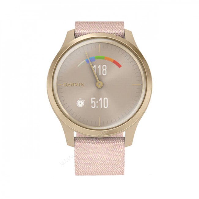 Часы Garmin Vivomove Style светло-золотистый с розовым плетеным нейлоновым ремешком Часы Garmin Vivomove Style светло-золотистый с розовым плетеным нейлоновым ремешком