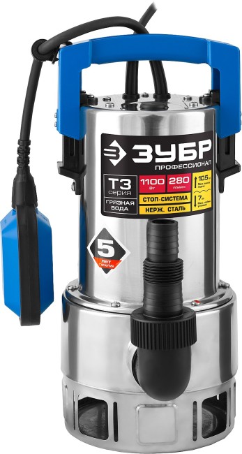 Дренажный насос для грязной воды Профессионал НПГ-Т3-1100-С ЗУБР 1100 Вт Дренажный насос для грязной воды Профессионал НПГ-Т3-1100-С ЗУБР 1100 Вт