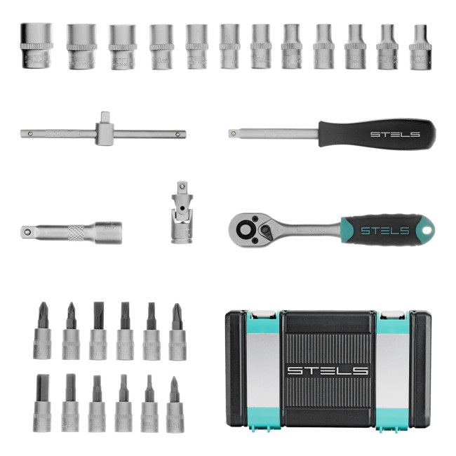 Набор инструментов, 1/4", CrV 29 предметов Stels Набор инструментов, 1/4", CrV 29 предметов Stels