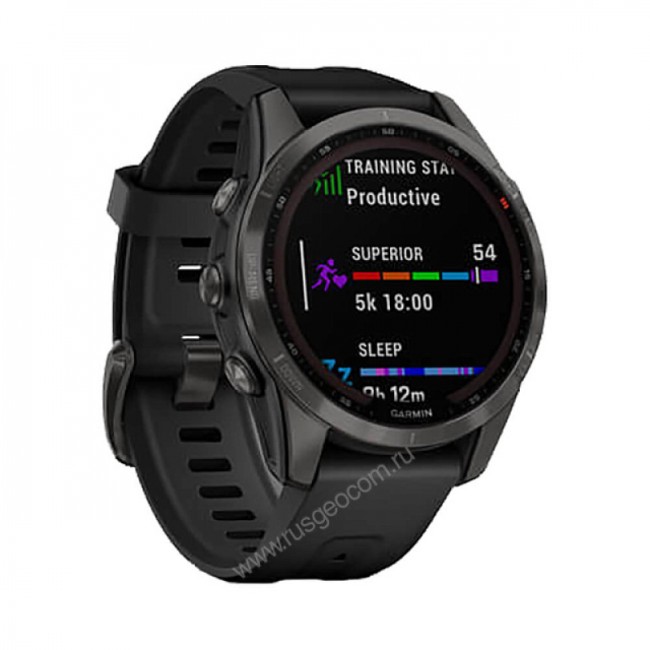 Часы Garmin Fenix 7S Sapphire Solar титановый угольно-серый DLC с силиконовым ремешком